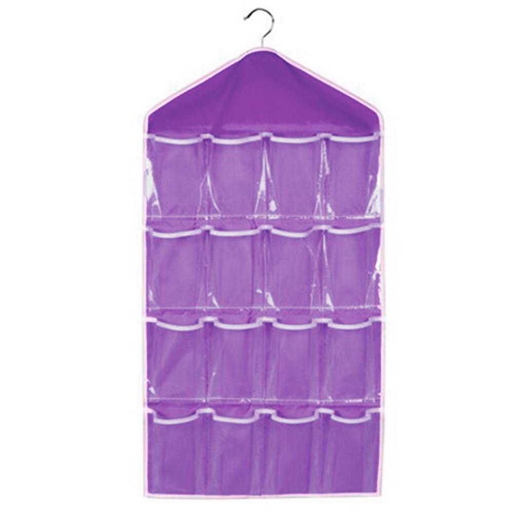 16 Grids Clear Hanging Clothes Storage Bag Transparent Laundry Closet Pocket Bag for Home Wardrobe Organizer Hanger Not Include