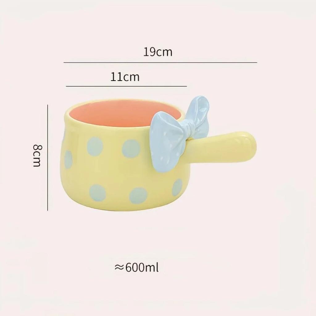 Cute Bowknot Ceramic Bowl with Handle, Aesthetic Salad, Dessert & Breakfast Oatmeal Bowl