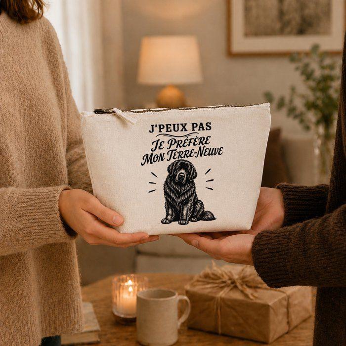Trousse de toilette - PLANETEE - J'peux pas je préfère mon Terre-Neuve - 100% coton - 3 L - Zip métal