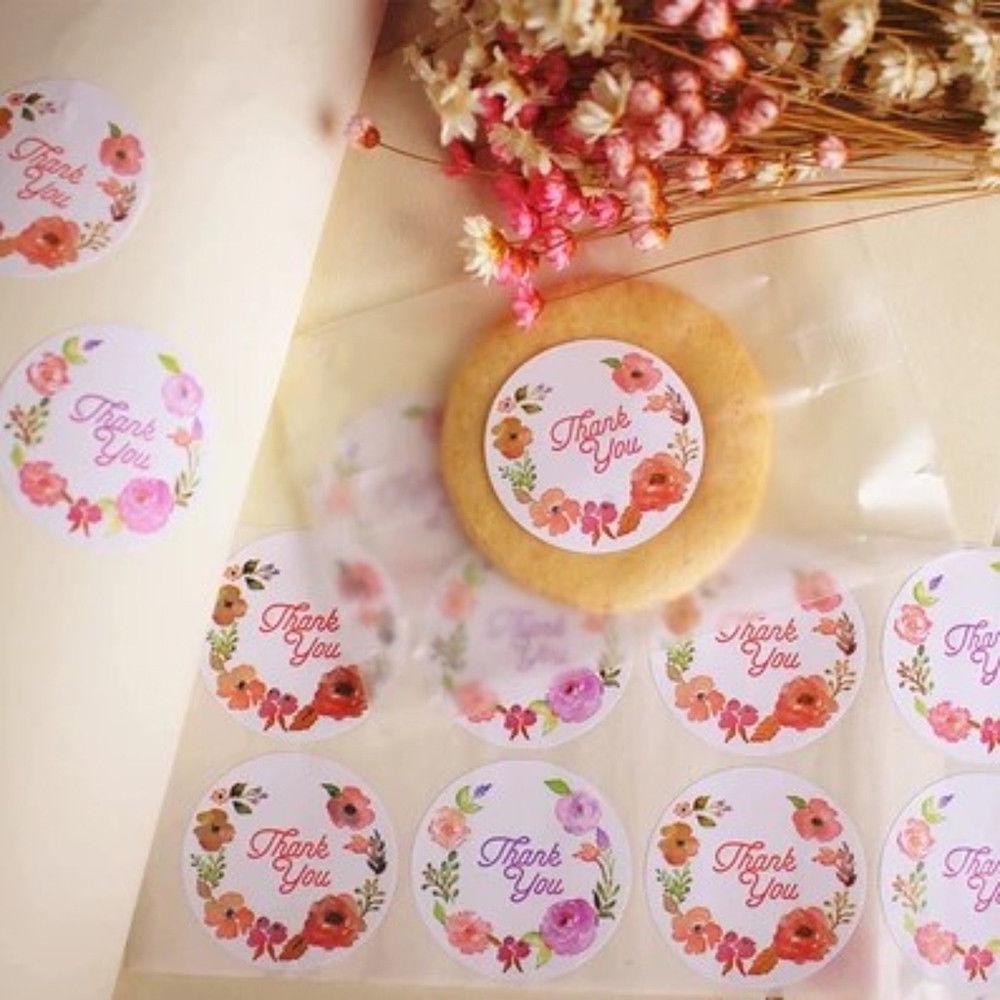 120pcs Kraft Paper Love Heart Rose Flower Thank You Sealing Label Gifts Sticker