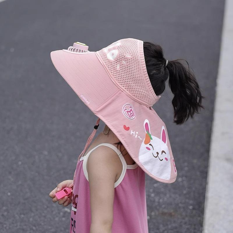 Dziecięcy Kapelusz z Wentylatorem Lato Chłopiec Outdoor Kapelusz Przeciwsłoneczny z Szerokim Rondem Dziewczynka Kapelusz Chroniący Przed Słońcem z Szalem z Pustym Wierzchem Ochrona UV