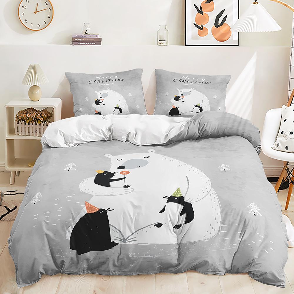 Bed Three-Piece Quilt Cover Christmas Illustration Kit Bedding