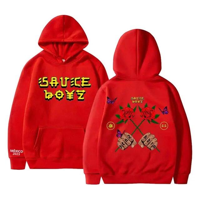 Moletom com capuz estampado de álbum de música Sauce Boyz, rapper americano Eladio Carrion, flor rosa, moletom com capuz unissex, moda feminina, tops grandes