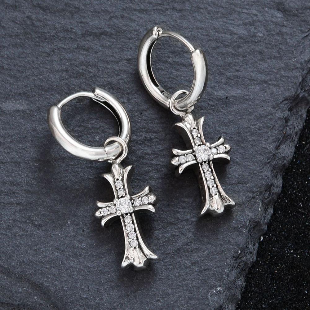 Punk Style Personalized Crown Cross Earrings Women'S Versatile Niche Design Sense Simple Light Luxury Earrings