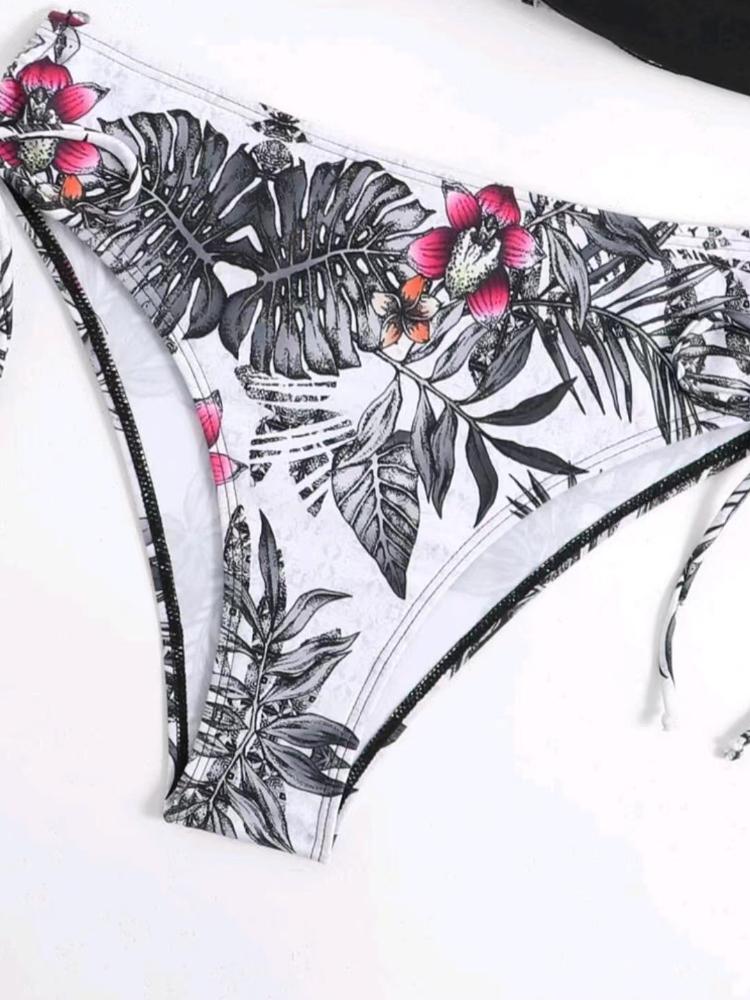 Printed Multicolor Drawstring Backless Swimsuit Beach Gathered Sexy Split Steel Bracket Hard Bag Bikini Set Girl