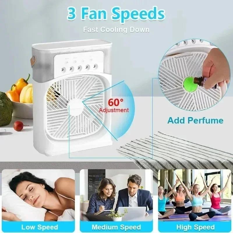 Desk Fan Night Light Rechargeable Portable Fan Electric Desktop 5 Holes Fans for Room Led USB Household Use Water Mist Mini Home