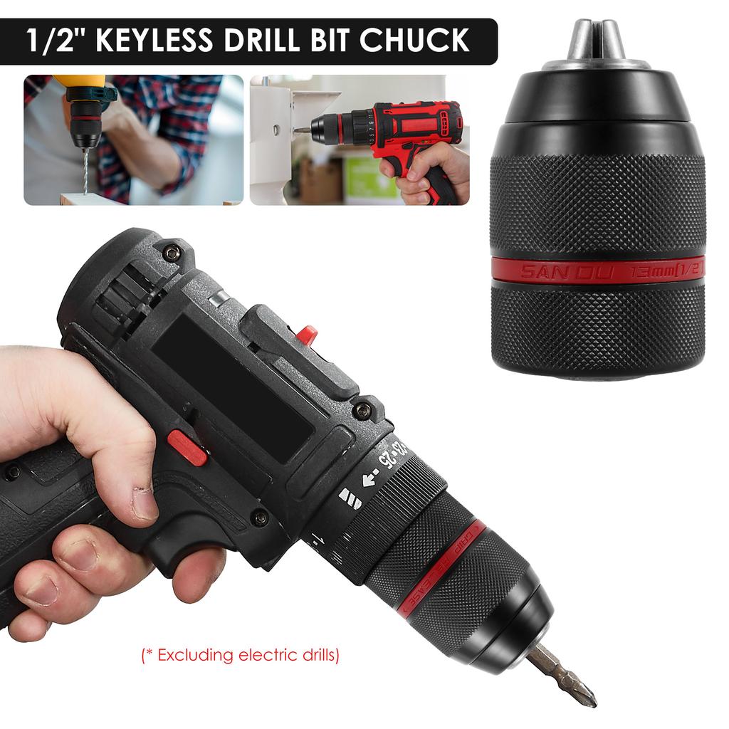 Keyless Drill Chuck Hex Shank 1/2-20UNF 1.5-13mm Socket Square Female Adaptor Self-tighten Drill Chuck Electric Drill Adapter