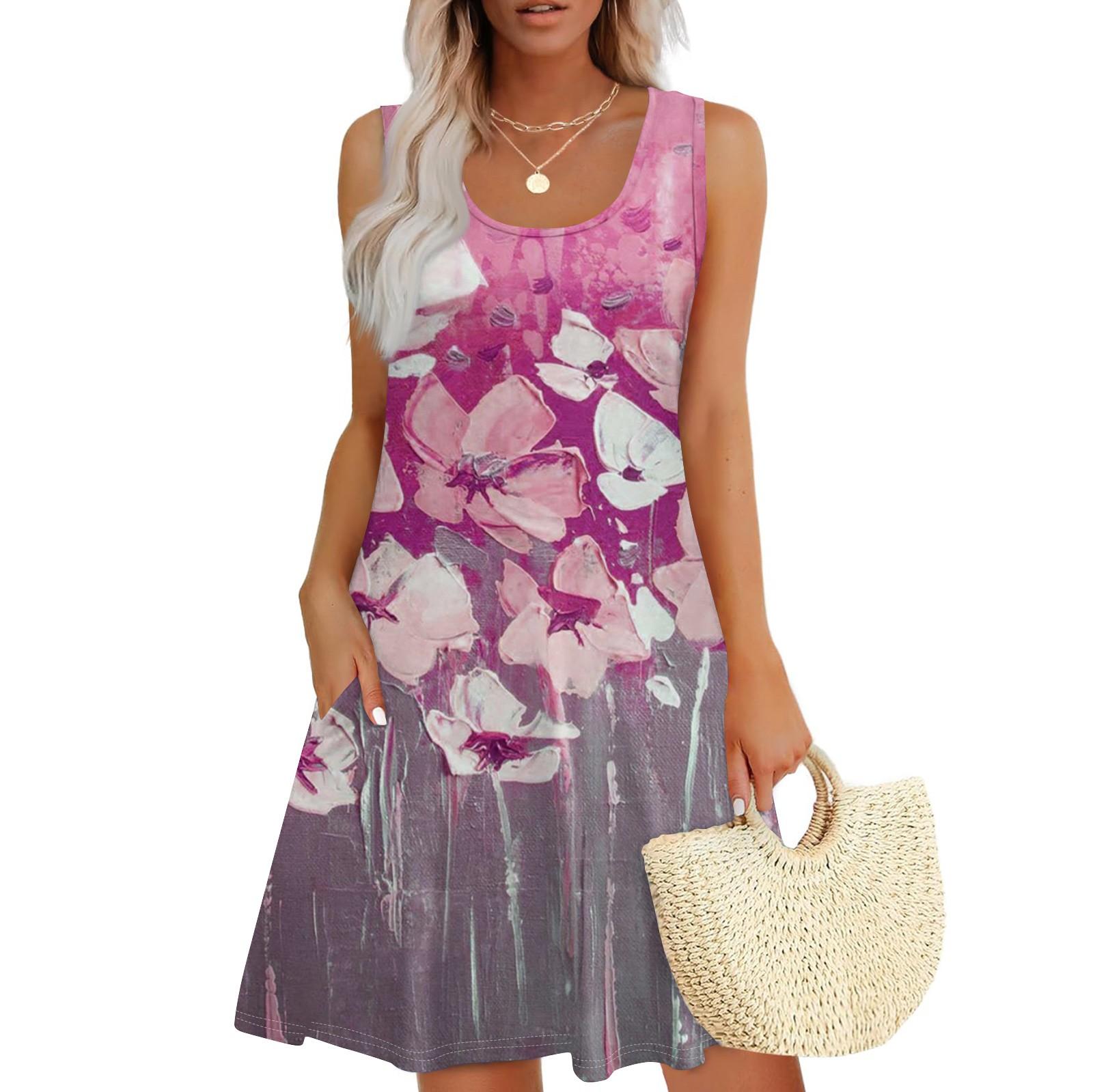 

Женские повседневные платья на каждый день для свиданий с карманами без рукавов свободные платья M розовый