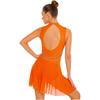 Women Ruched Dance Dress Shiny Rhinestone Sleeveless Lyrical Dancing Outfit