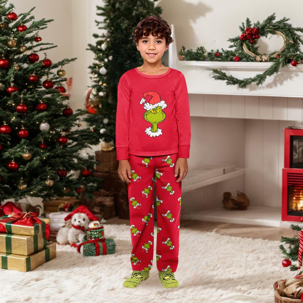 Christmas Print Cute Family Set Pajamas, Home Clothes, Family Set Long Sleeve Top Pants Set