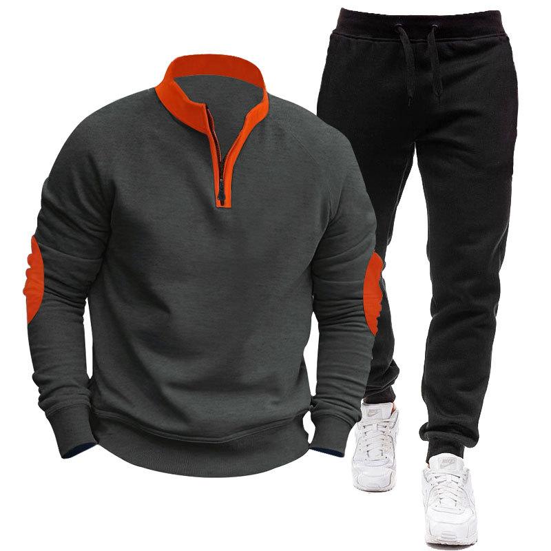 

Autumn/Winter Men s Outdoor Sports Casual Brushed Fleece Zip-Up Hoodie + Joggers 2-Piece Set XXXL темно-серого