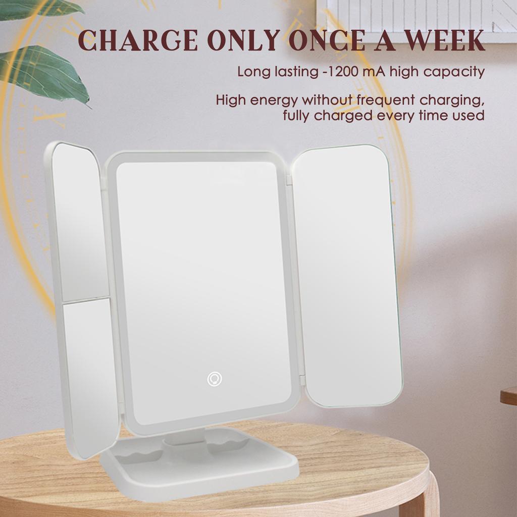 LED Trifold Makeup Mirror +2X +3X Magnification 3 Adjustable Color Temperatures Stepless