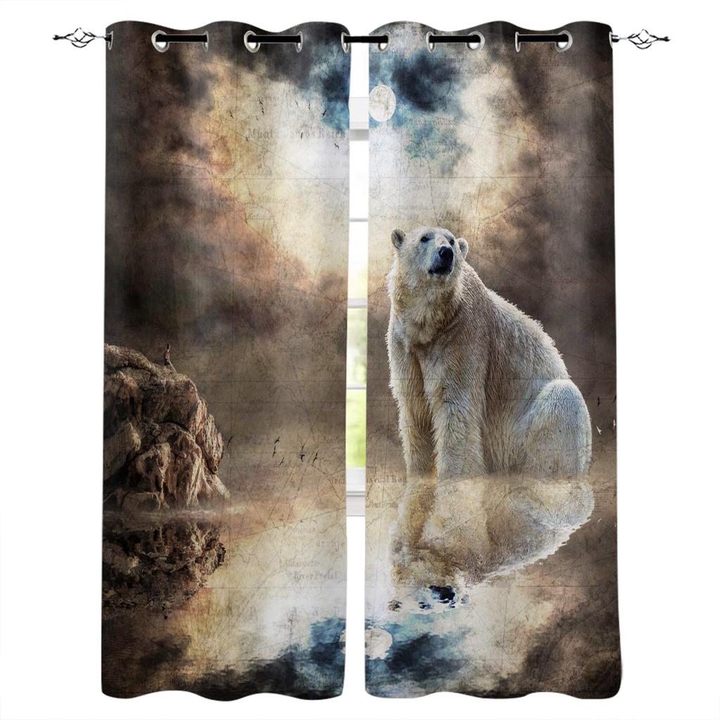 Polar Bear Reef Dark Clouds Home Decor Window Curtains Bedroom Kitchen Curtain Panel Curtains for Living Room