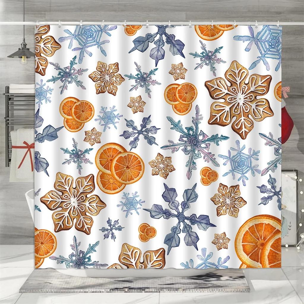 unframed Christmas Shower Curtain, Winter Snowman Father Christmas Farmhouse Truck Snowflake Christmas Tree Red Bird Bathroom De