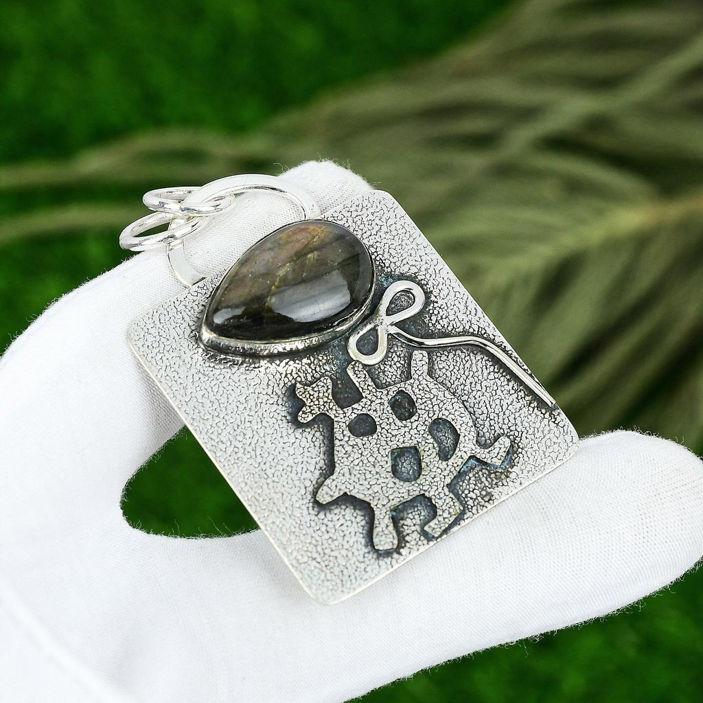 Sisters Day Sale 925 Silver Pear Labradorite Gemstone Bezel Boho Pendant Jewelry