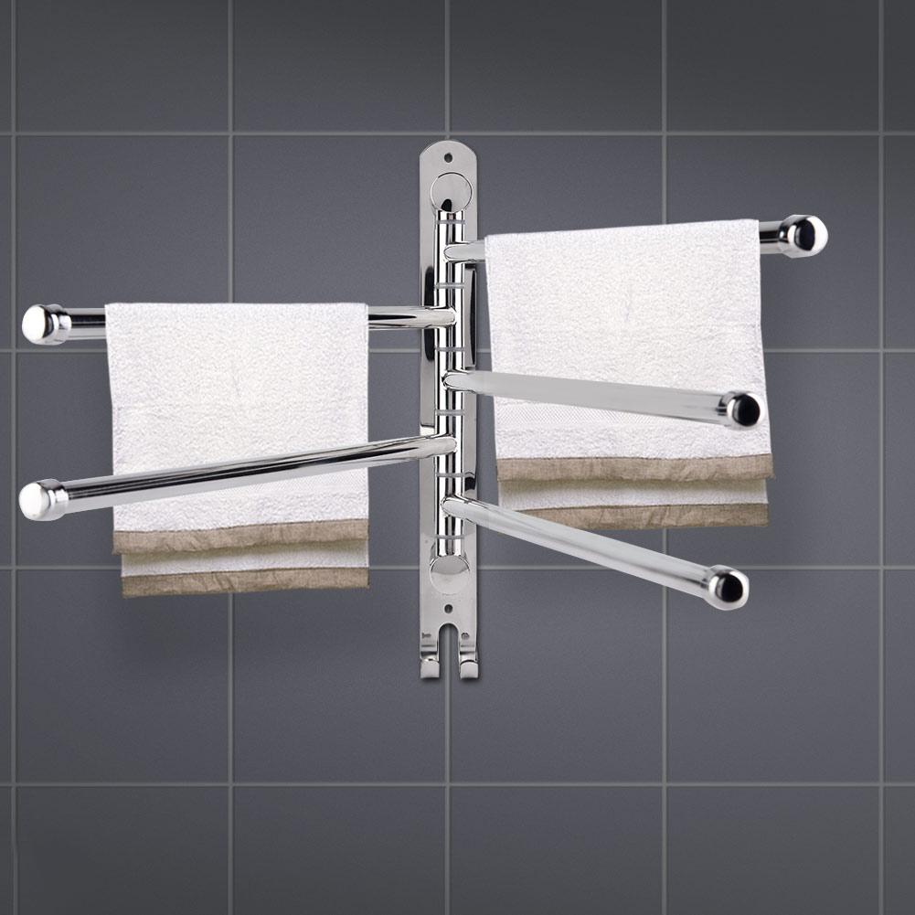 Stainless Steel Wall Mount Rotary Towel Rack Bathroom Towels Rail with Hook(Five Rods)