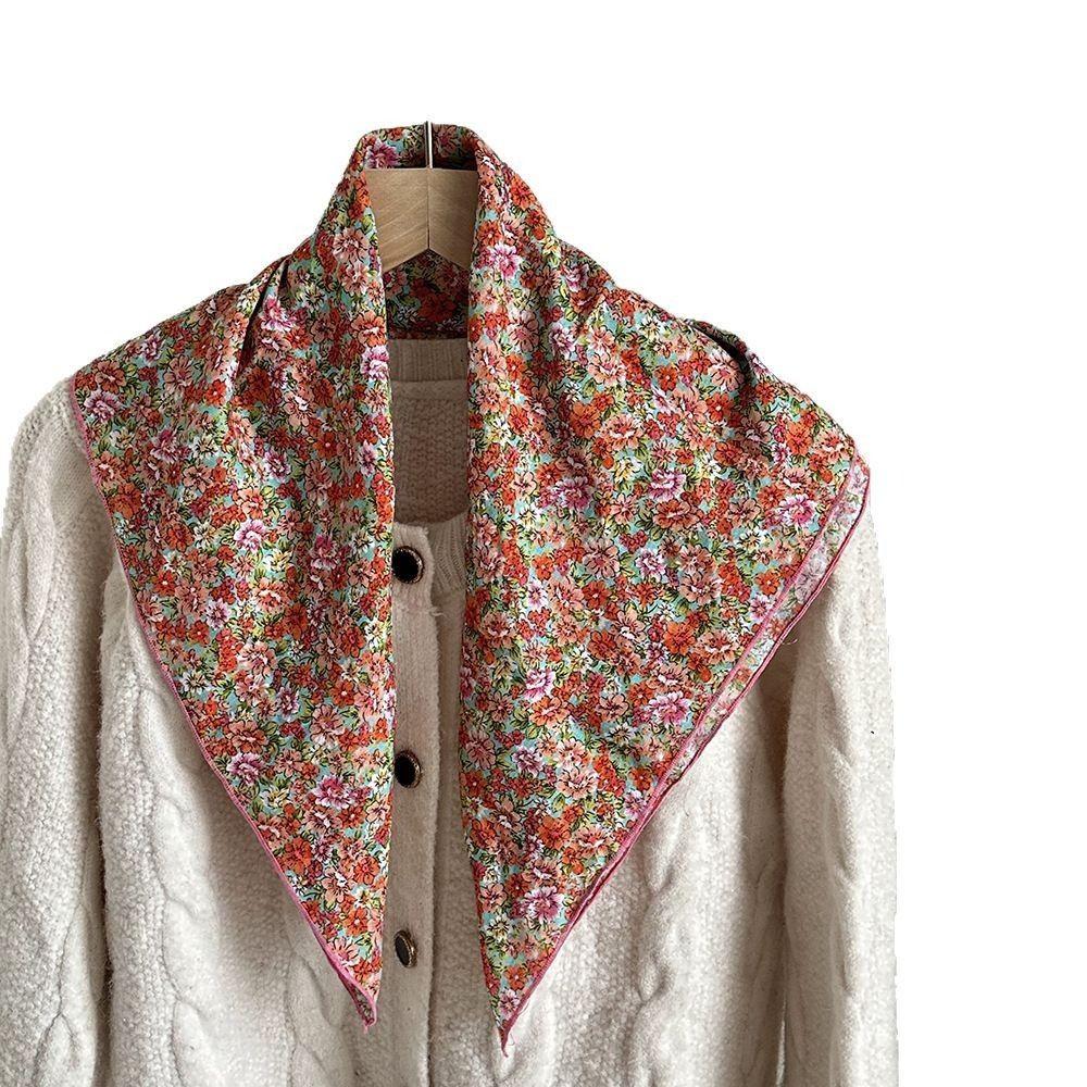 Flower Floral Print Silk Scarf Thin Square Handkerchief All-match Printed Scarves  Beach