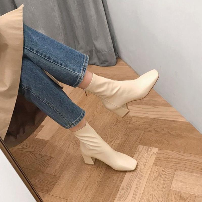 Fashion Autumn Winter Leather Waterproof Booties Square Toe Heeled Warm Woman Short Shoes New In Fashion 2025 Sale Ankle Boots for Women