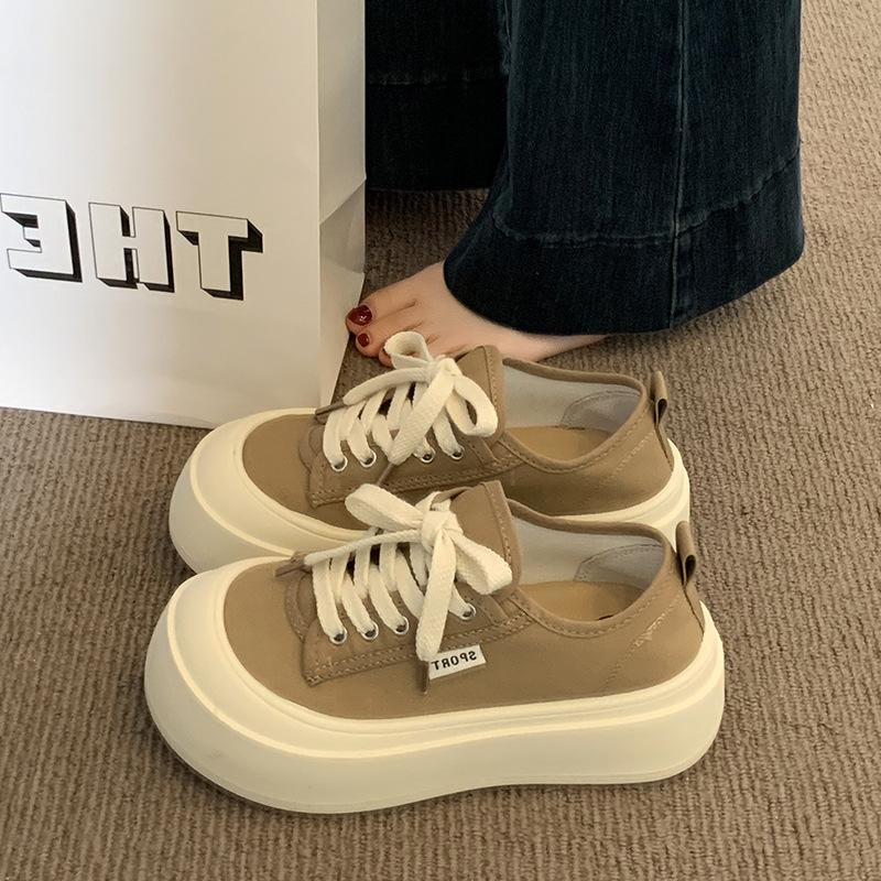 Platform Canvas Shoes Women's 2025 New Popular Summer Thin Versatile Big Head Shoes Height-increasing Sports and Leisure Board Shoes