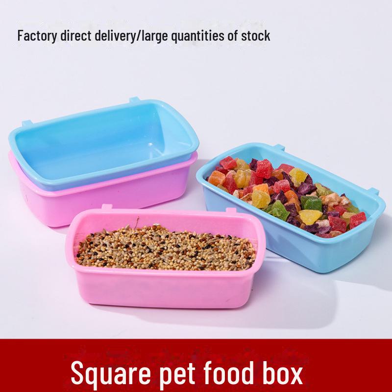 Non-Spill Rectangular Food Bowl for Small Pets: Secure Hanging for Hamsters, Chinchillas, and More