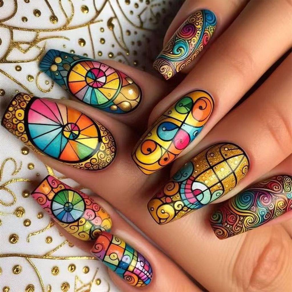 24 Pieces Press On Nail French Style Acrylic Nails Glossy Artificial Nail Full Cover Stick On Nails for Women and Girls
