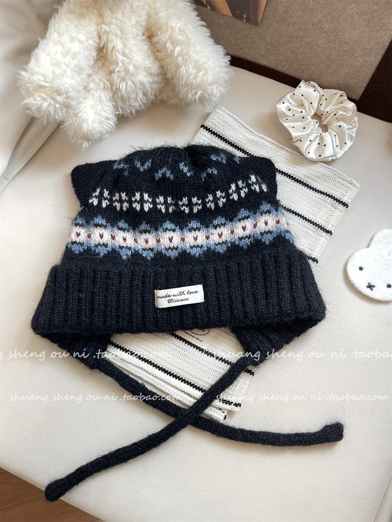 Cute cat ears Fair Island wool hat women's winter plush warm hat headband hat knitted hat shows a small trend
