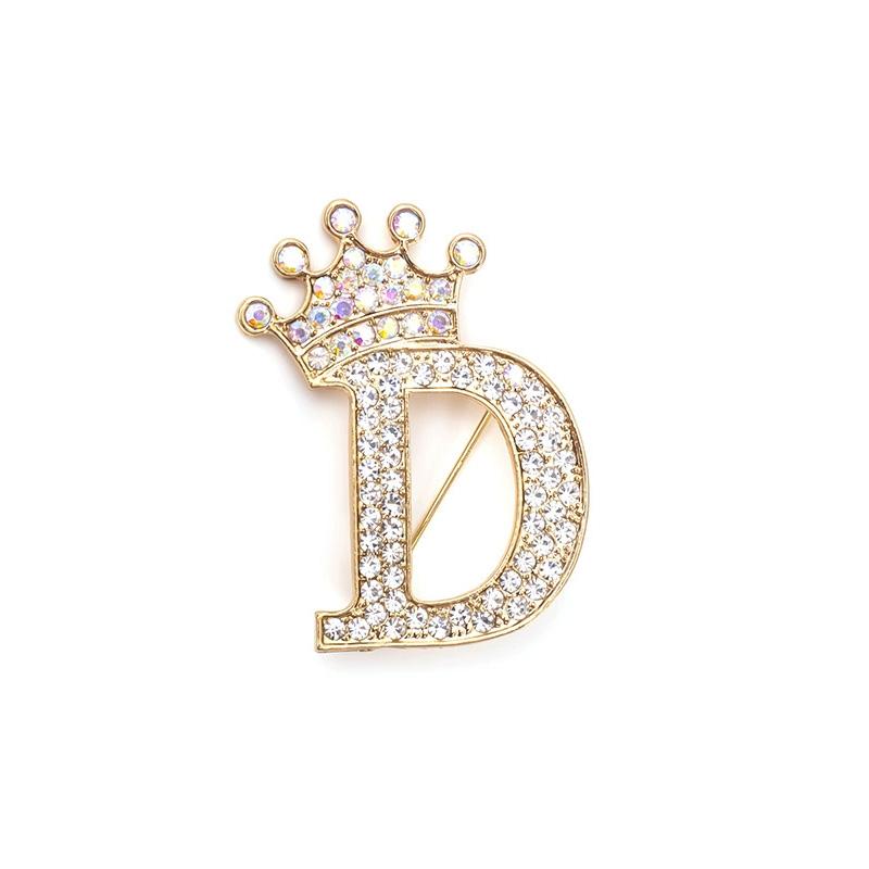1 Pièce Broches pour Femmes & Hommes Broche Initiale Épingle de Col Strass Cristal Mode A-Z Ton Doré Épingle Corsage