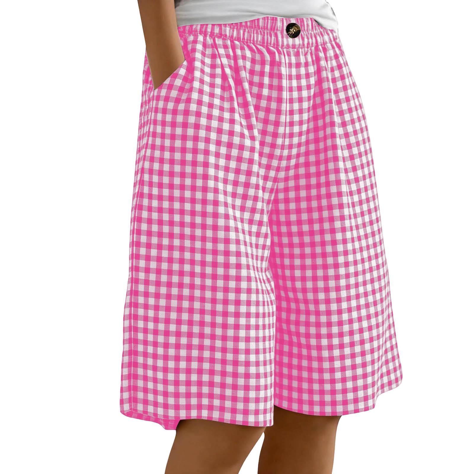 

Women s Casual Comfortable Plaid Button-up Summer Shorts With Pockets S