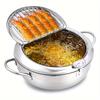 1pc 304 Stainless Steel Deep Fryer Pot, Frying Chicken Pot, Tempura Deep Fryer with A Thermometer and A Lid, Japanese Style Tempura Fryer Pan
