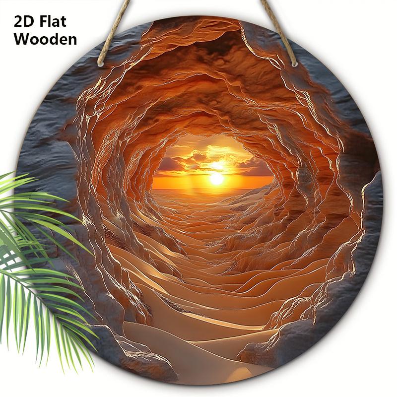 

Уникальная деревянная табличка с узором «Исследуя восход солнца из пещеры», круглое произведение искусства для декора на стену/дверь, идеальное украшение для дома 20cm/7.87in оранжевый