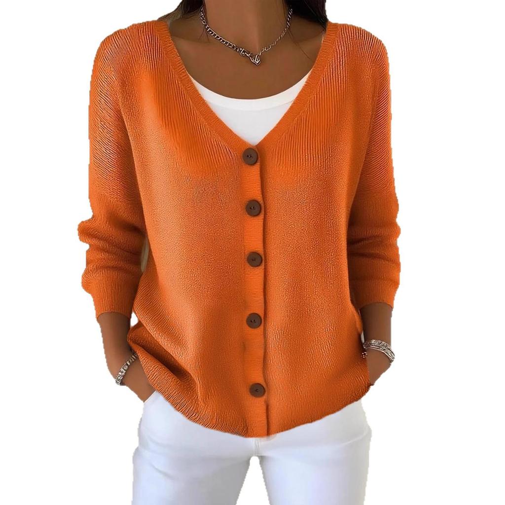 Women's Solid Color Loose Knit Button Cardigan - Casual European & American Style 2025