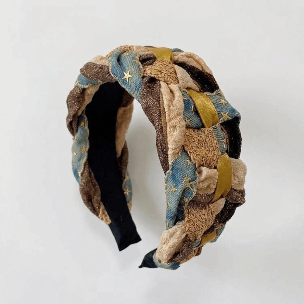 Bohemian Patchwork Headband Fabric Twisted Hairband Wide Hair Wraps For Women Hair Accessory