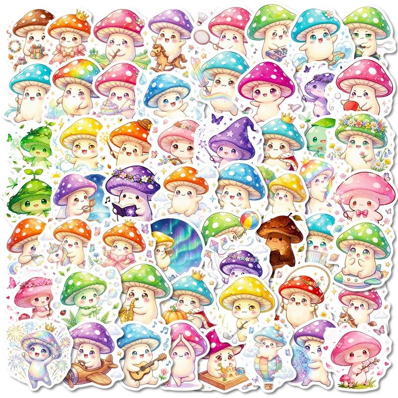 10/30/56PCS Cartoon Mushroom Man PVC Sticky Sticker Stationery DIY Children's Laptop Luggage Skateboard Decoration Scrapbooking