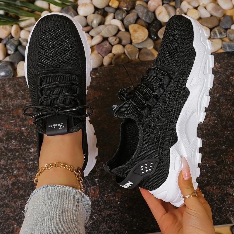 Women s Breathable Knit Chunky Sneakers Non-Slip Thick Sole Casual Shoes 36 чёрный