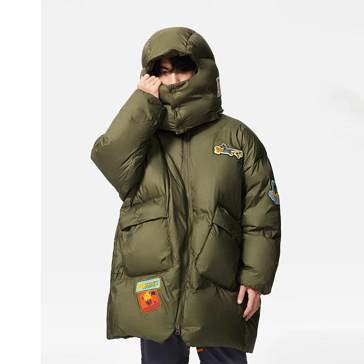 Li Ning Badfive Solid Color Pattern Label Zipper Down Jacket Men Outerwear Green AYMS323-1