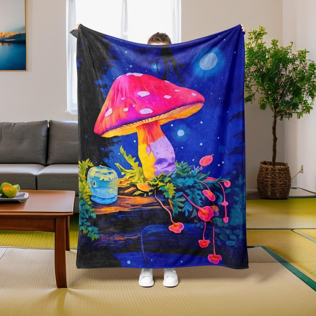 1PC Throw Fantasy Mushroom Flannel Blanket Forest Mushroom arts Bohemia style Soft thin Blankets for Home Car Camping Nap Picnic