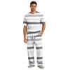 Men's Short Sleeve Pajama Set with Long Pants, Button Crotch, Elastic Waist Drawstring - Comfortable Sleepwear