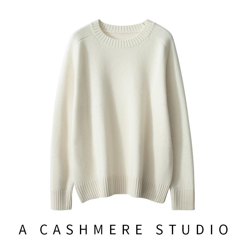 2024 Autumn/Winter Women's Round Neck Saddle Shoulder Cashmere Loose Slimming Knit Sweater
