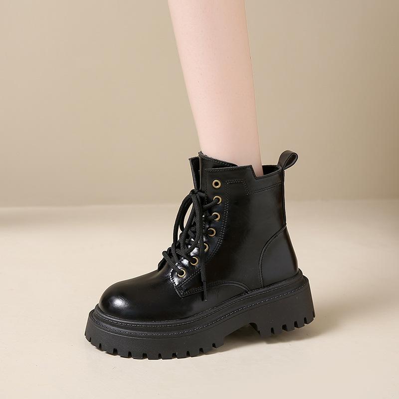 Women's Arch Support Comfort Pop Martin Boots- Retro Round Toe Side Zipper Lace Up Adjustable Casual Sports Home Travel