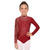 Kids Girls Performance Leotard: Long Sleeve Mock Neck with Mesh Patchwork & Butterfly Print Rhinestone Bodysuit Back Zipper