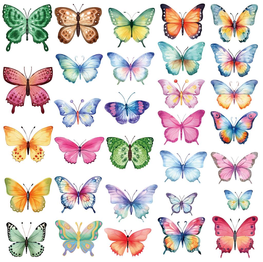 Butterfly Wall Sticker Watercolor Home Decoration Bedroom Classroom Children's Room Small Fresh Self-adhesive PVC Waterproof Wall Sticker