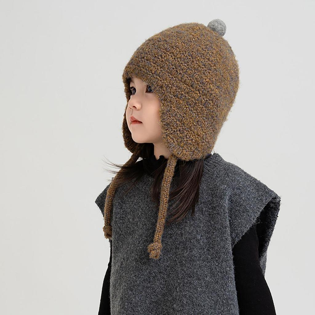 Niedliche Kleine Kugel Baby Ohrenschutz Mütze Winter Gestrickt Kleinkind Mädchen Junge Schnürkappe Outdoor Winddicht Warm Kinder Ohrenschützer Mütze