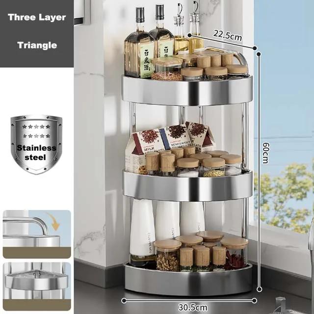 Kitchen Shelves Stainless Steel Kitchen Countertop Corner Storage Organizer Multi-layer Spice Triangular Storage Rack