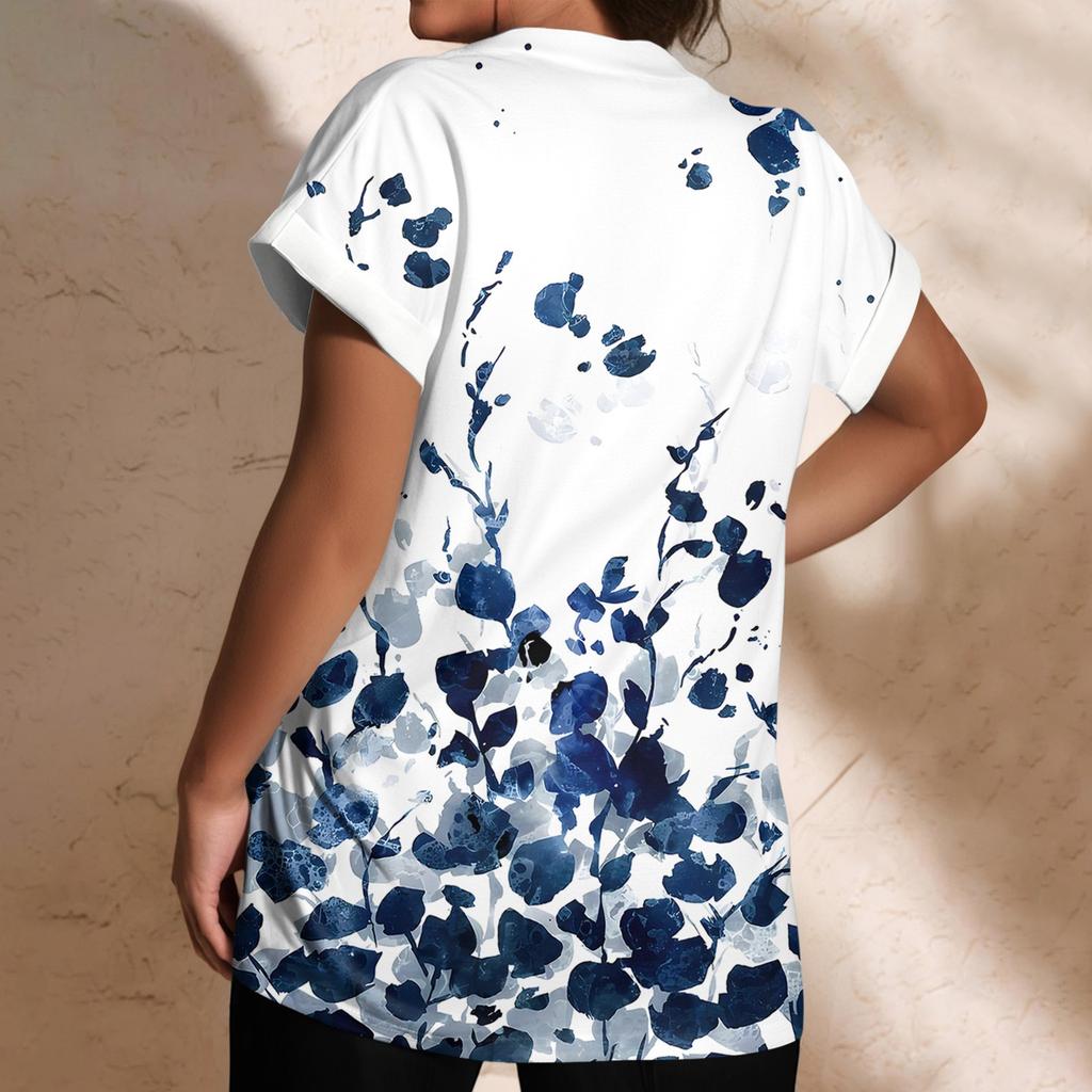 Women's Large Size T-Shirt Casual Print V-Neck Short Sleeve Raglan Sleeve Top