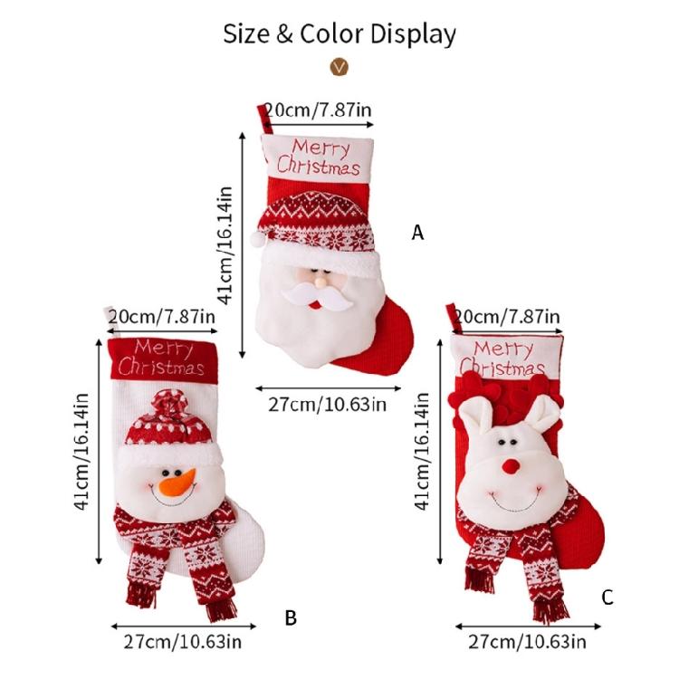 Christmas Theme Stocking Knitted Present Bag for Kids Santa/Snowman/Elk Christmas Socks Festival Mantels Accessory
