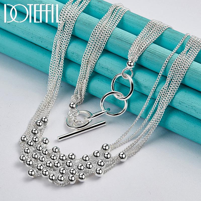 Multi Chain Bead 925 Sterling Silver Necklace Fashion Wedding Jewelry