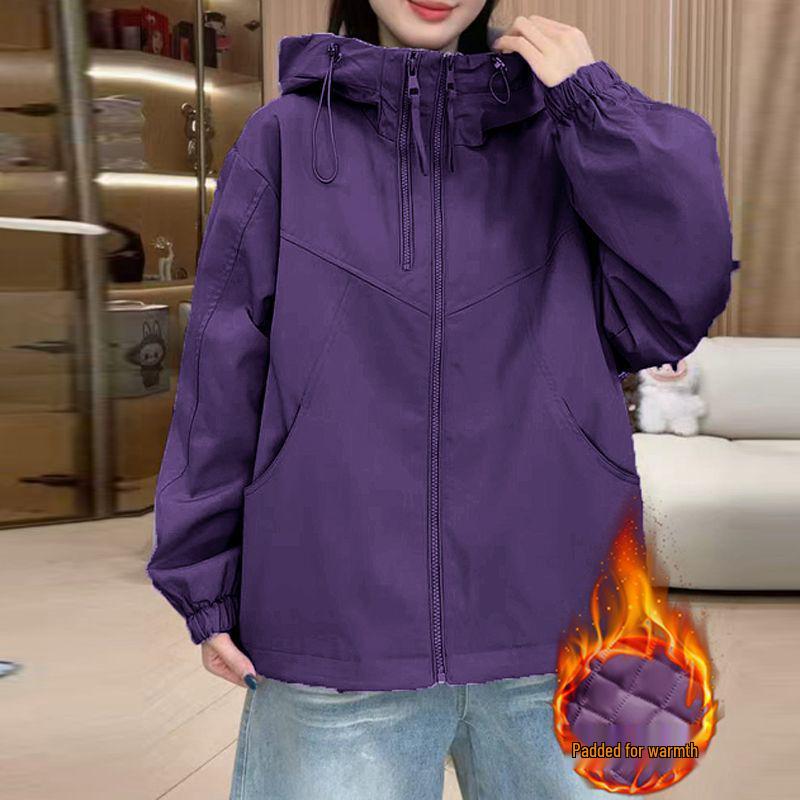 Women's Cotton Windbreaker Jacket with Double Zipper