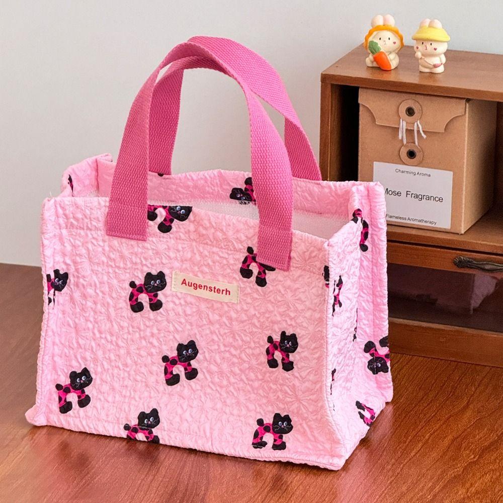 

Strip Korean Style Handbag Puppy Small Tote Bag Simple Bubble Cloth Lunch Bag Girls Style A
