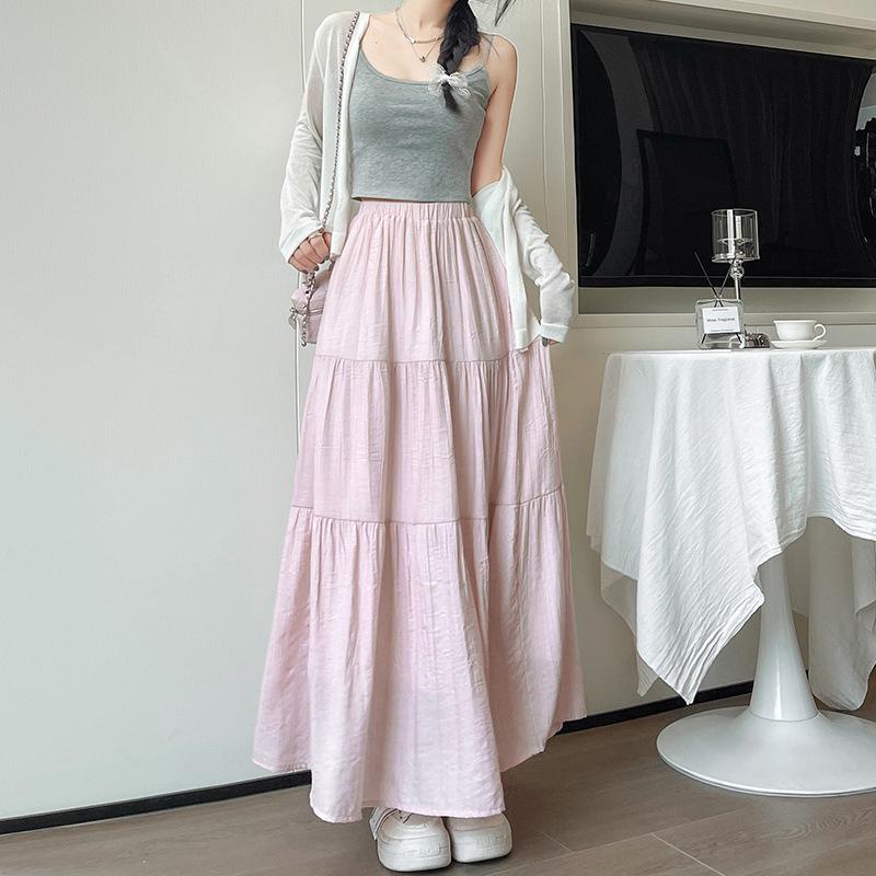 Pink Skirt Warm Season Women s Small Gentle Wind Thin Versatile Skirt A Word High Waist Cake Skirt S