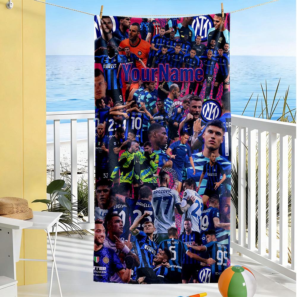 Inter Milan Customize Your Name Beach Towel High Absorbency & Quick-Dry Ideal for Travel Outdoor Swim Pool Yoga Surf Camping Hiking Gym Gift Holiday